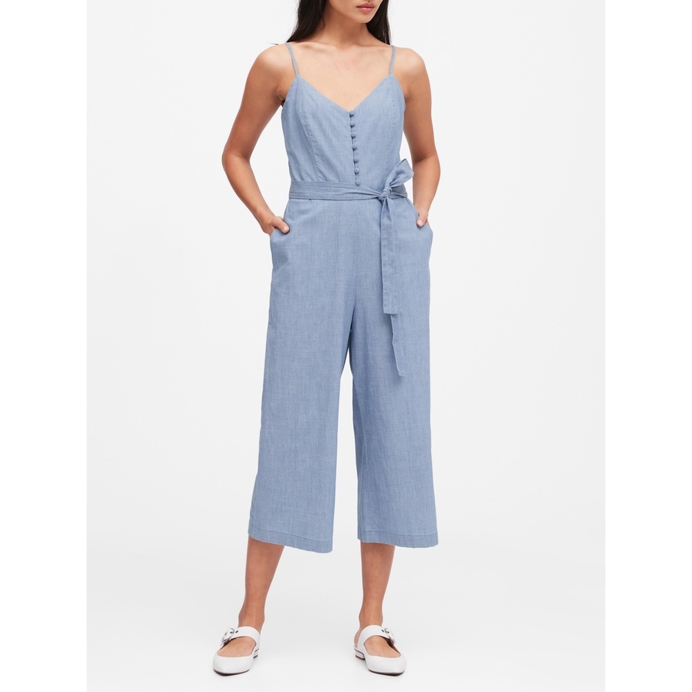 Banana Republic Chambray Cropped Jumpsuit Size 0
